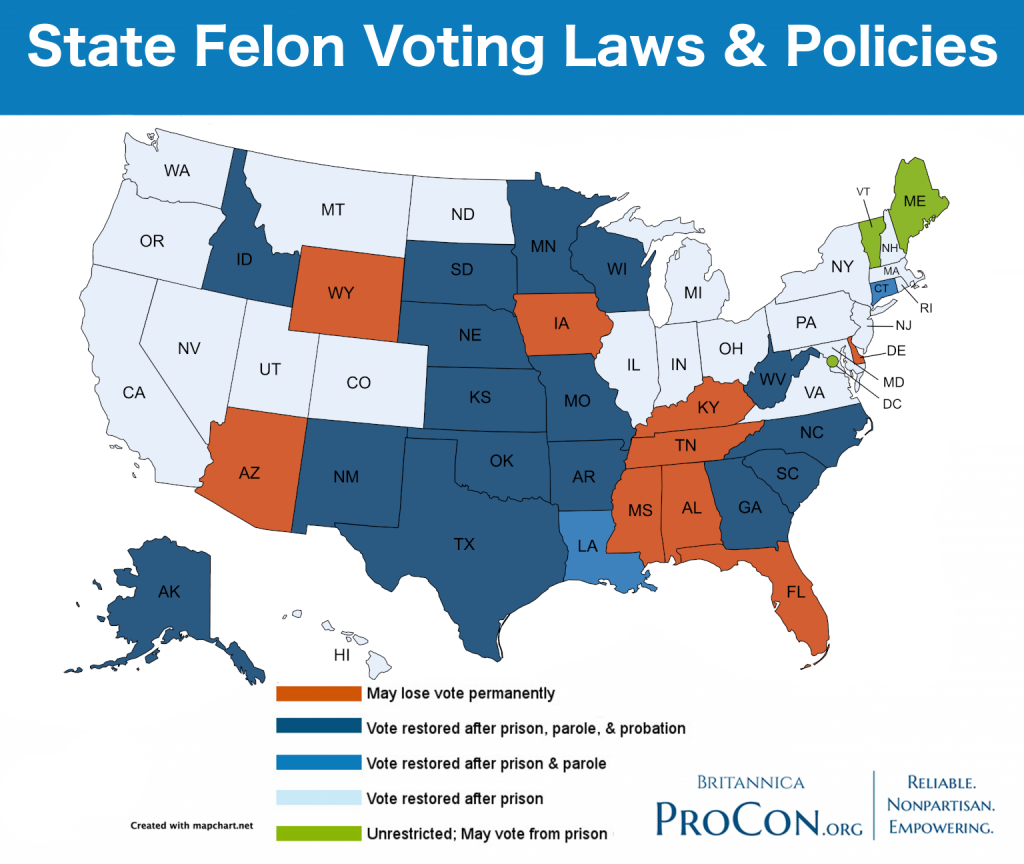 State Felon Voting Laws Policies Felon Voting Procon Org